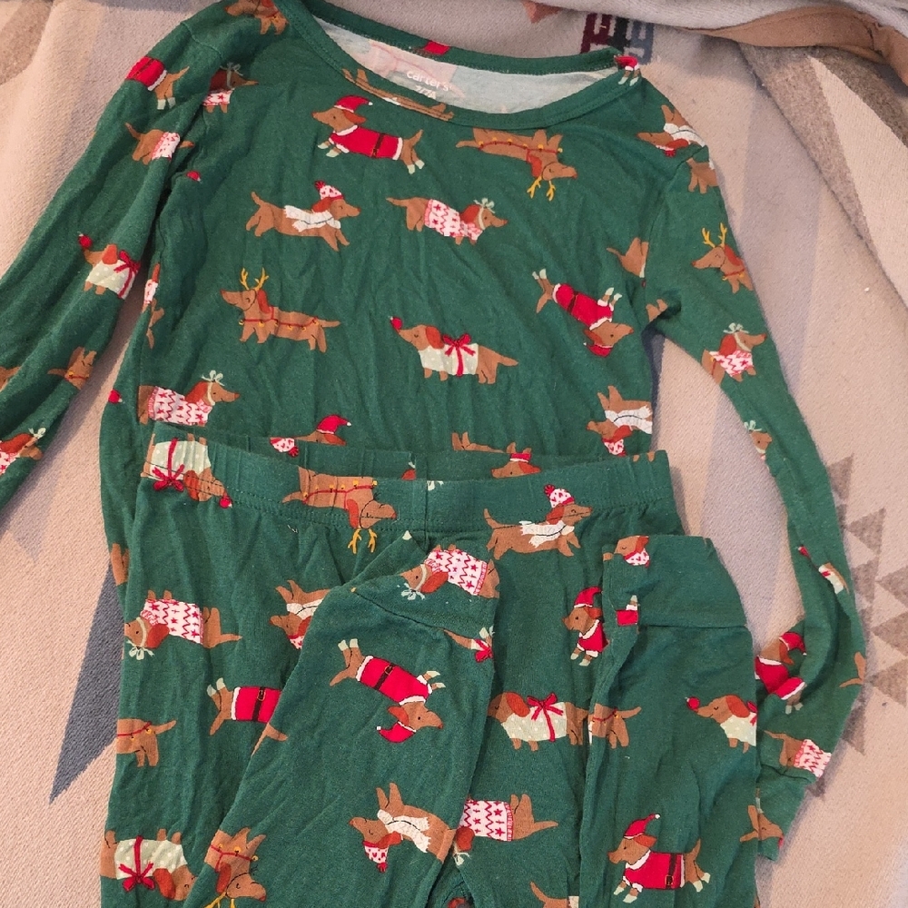 Carter's Green Pajama Set with Dachshund Weenie Dog Reindeer Design